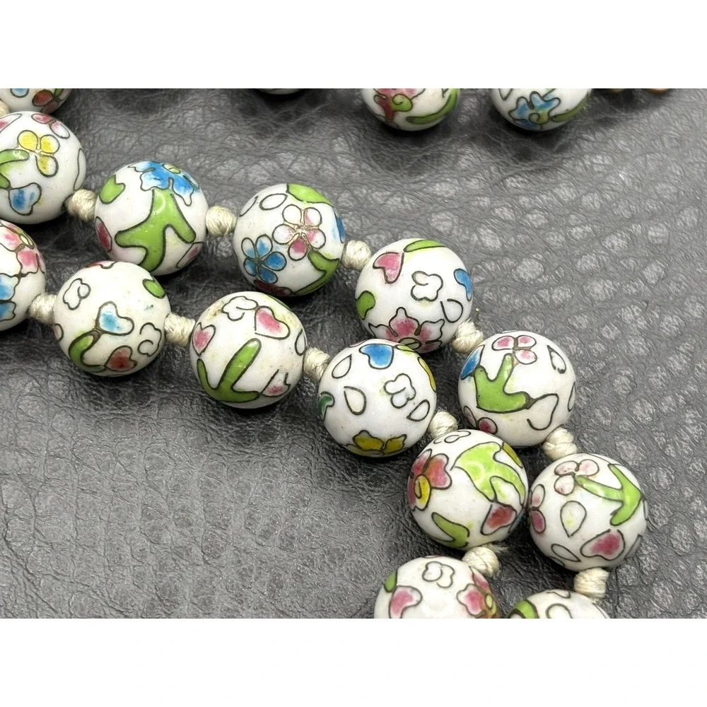 VIntage Cloisonné Enamel Floral Old Chinese Beads Enamel Clasp Necklace 24